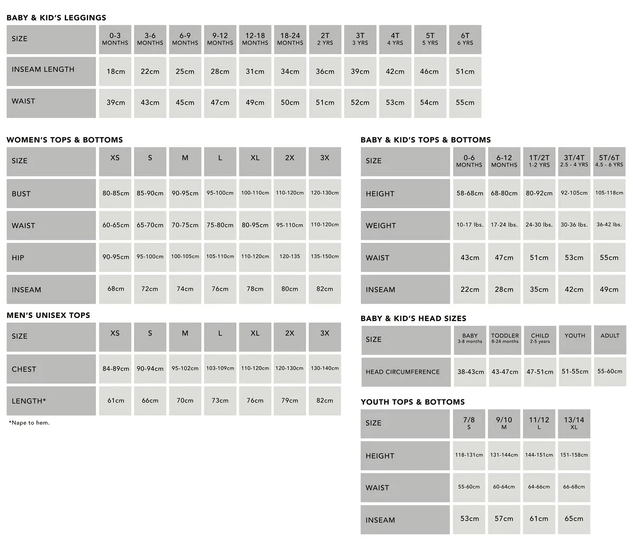 Size Chart – Constantly Varied Gear